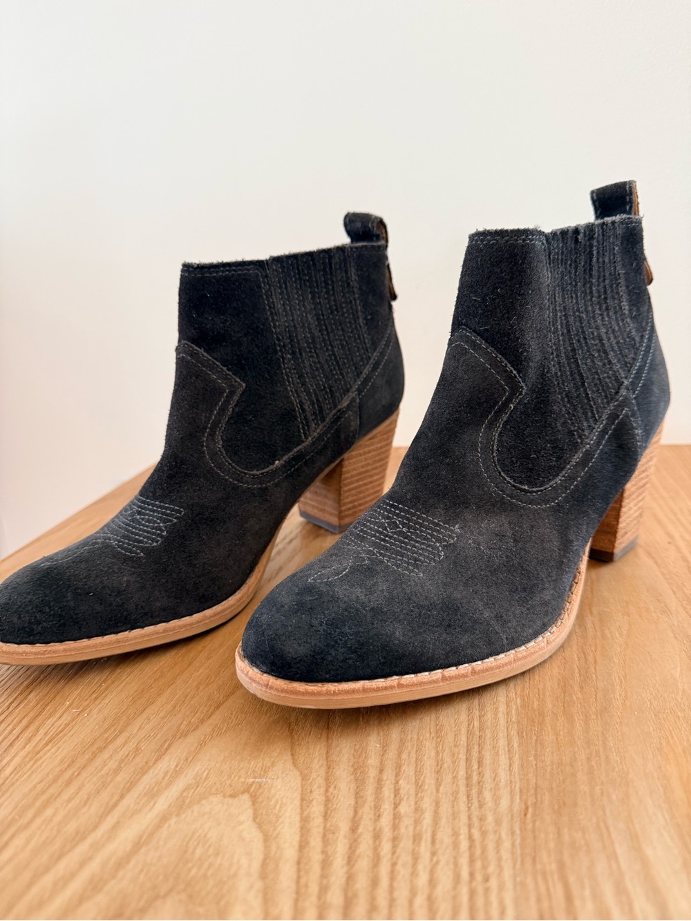 Dolce Vita Black Suede Ankle Booties with Tan Sole